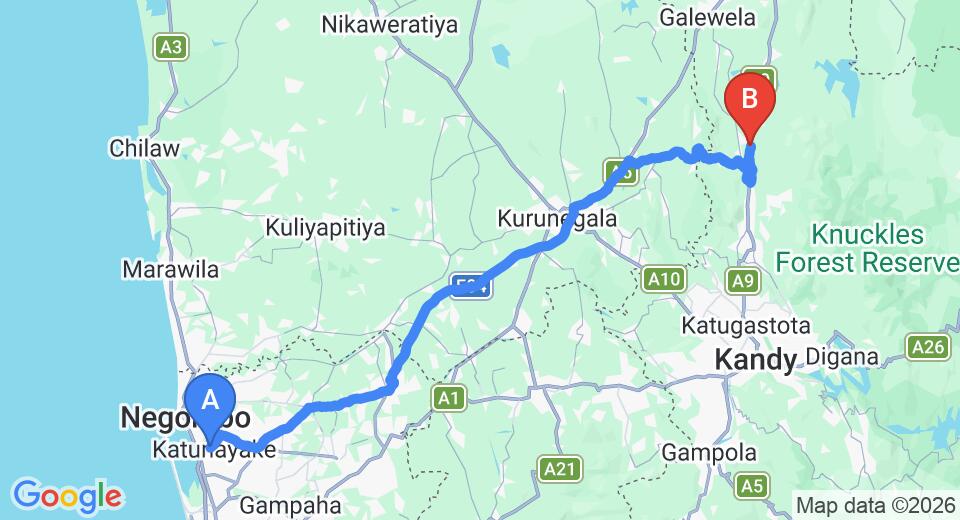 Transfer between Colombo Airport (CMB) and Paramount 200 Spice Garden, Matale City
