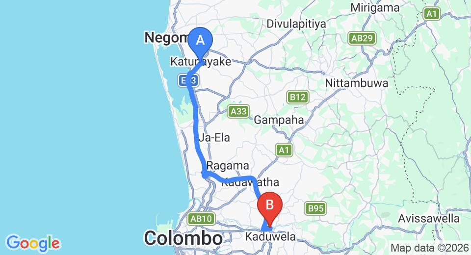 Transfer between Colombo Airport (CMB) and Biyagama Village, Biyagama