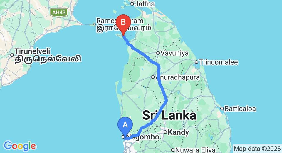Transfer between Colombo Airport (CMB) and The Palmyrah House, Mannar City