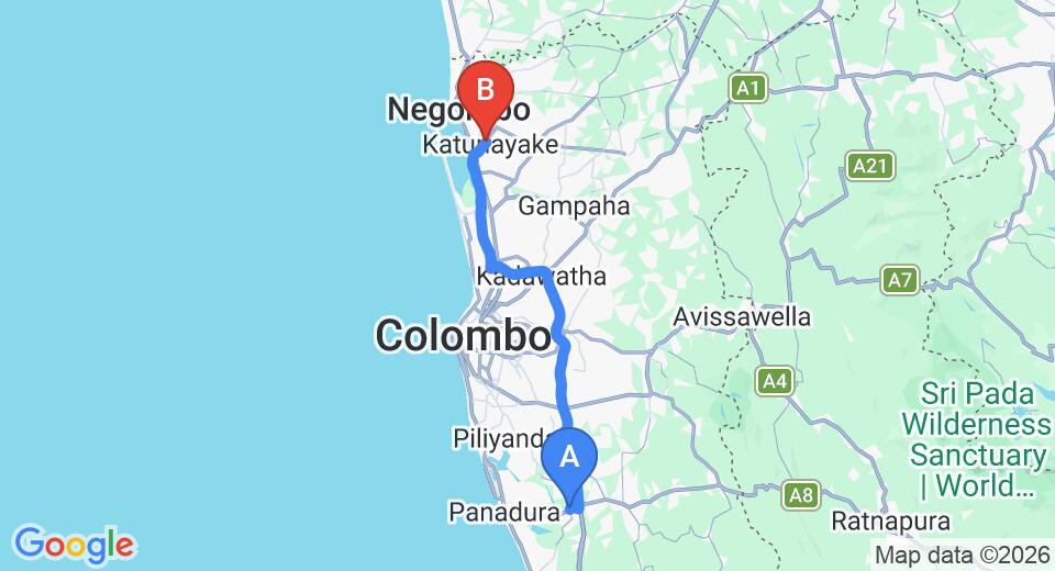 Bandaragama City to Colombo (CMB) Airport Private Transfer