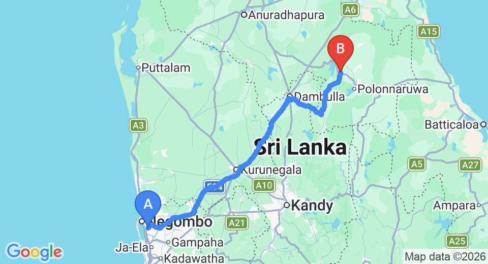 Transfer between Colombo Airport (CMB) and Giritale Hotel, Giritale