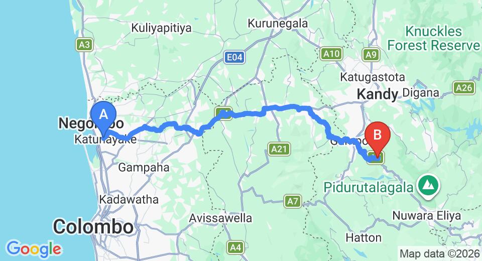 Transfer between Colombo Airport (CMB) and Heritage Pussellawa, Pussellawa