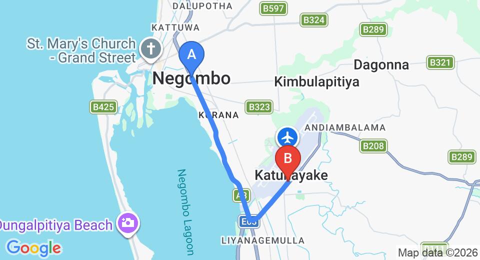 Negombo City to Colombo (CMB) Airport Transfer