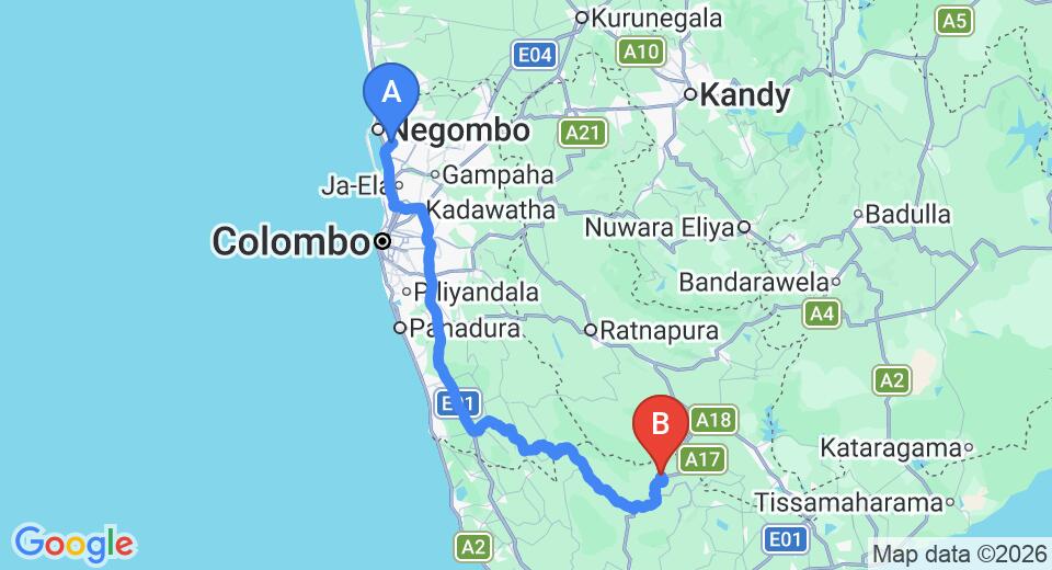 Colombo (CMB) Airport to Deniyaya City Private Transfer