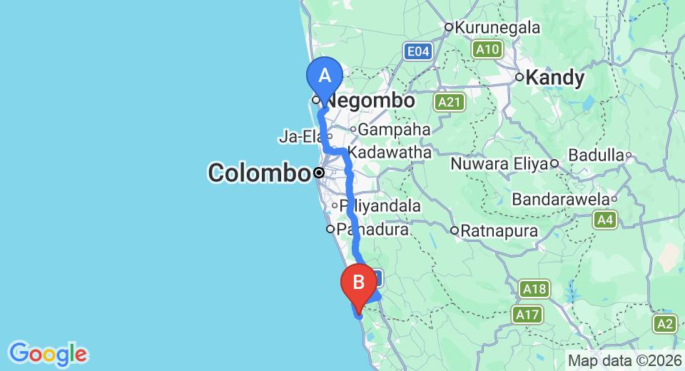 Transfer between Colombo Airport (CMB) and Royal Beach Resort, Induruwa City