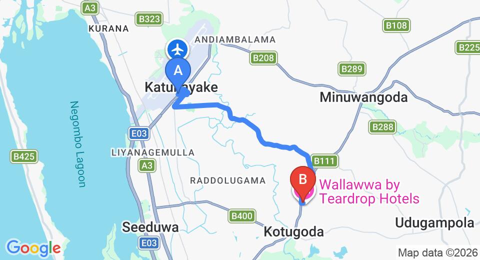 Transfer between Colombo Airport (CMB) and The Wallawwa, Katunayake