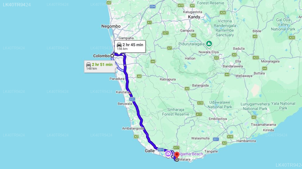 Coastal Transfer from Colombo to Mirissa with Sightseeing Stops