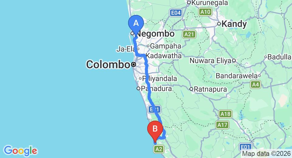 Transfer between Colombo Airport (CMB) and Oasis Ayurveda Bridge, Ambalangoda