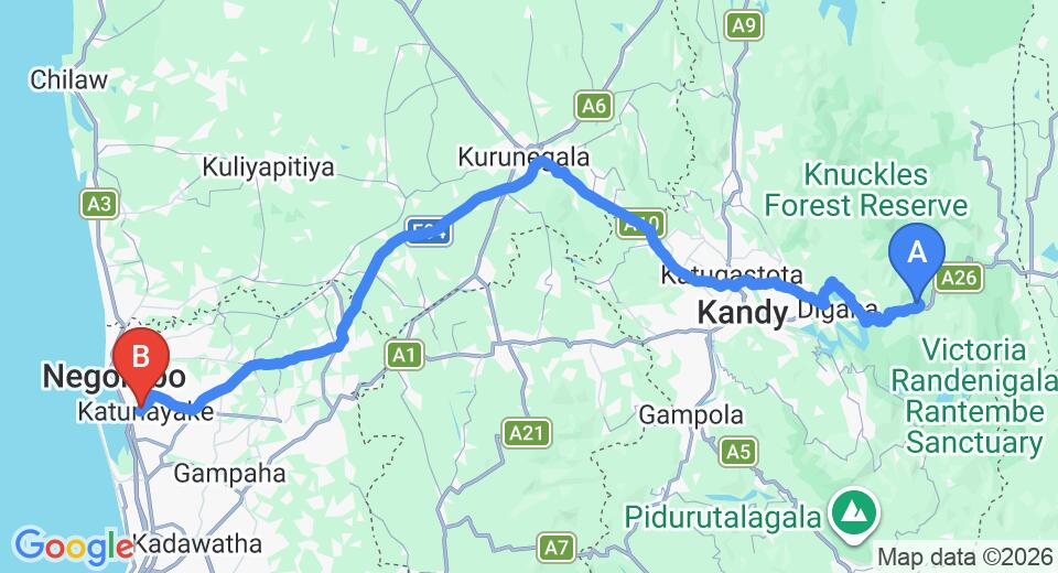 Hunnasgiriya City to Colombo (CMB) Airport Private Transfer
