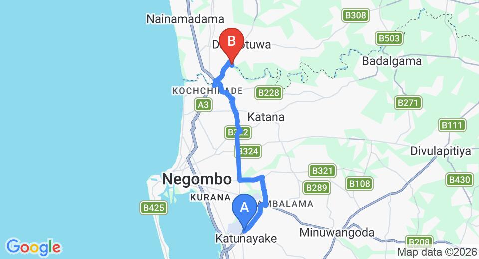 Transfer between Colombo Airport (CMB) and Mahaoya Green Resort, Negombo City