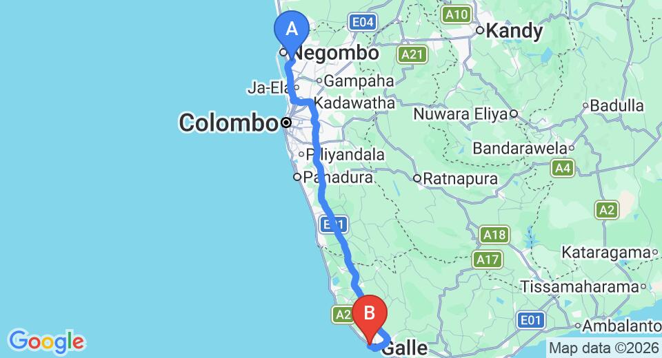 Transfer between Colombo (CMB) Airport and Jetwing Lighthouse, Galle
