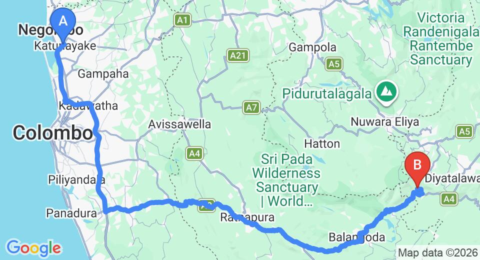 Transfer between Colombo Airport (CMB) and World's End Lodge, Ohiya