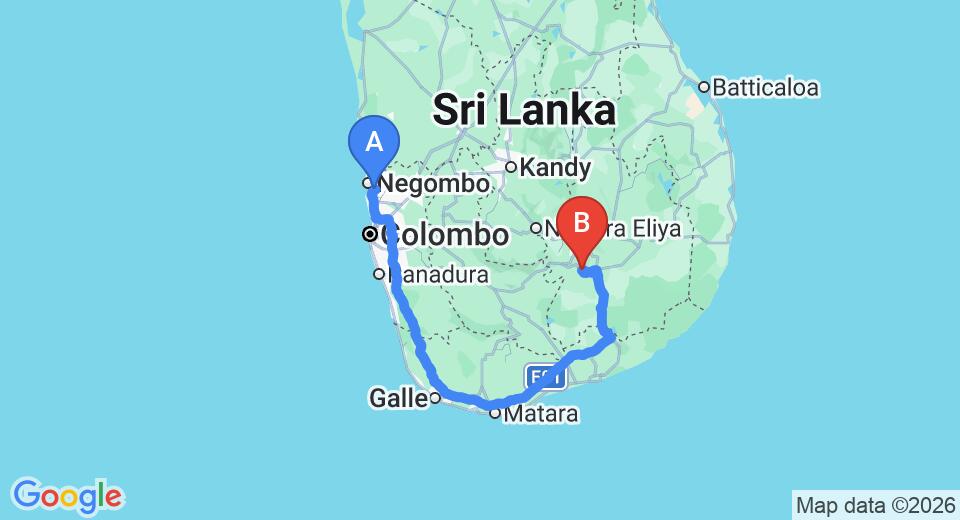 Transfer between Colombo Airport (CMB) and Living Heritage Koslanda, Haputale City