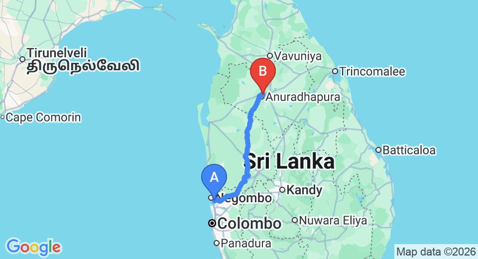 Transfer between Colombo Airport (CMB) and Ashok Hotel, Anuradhapura
