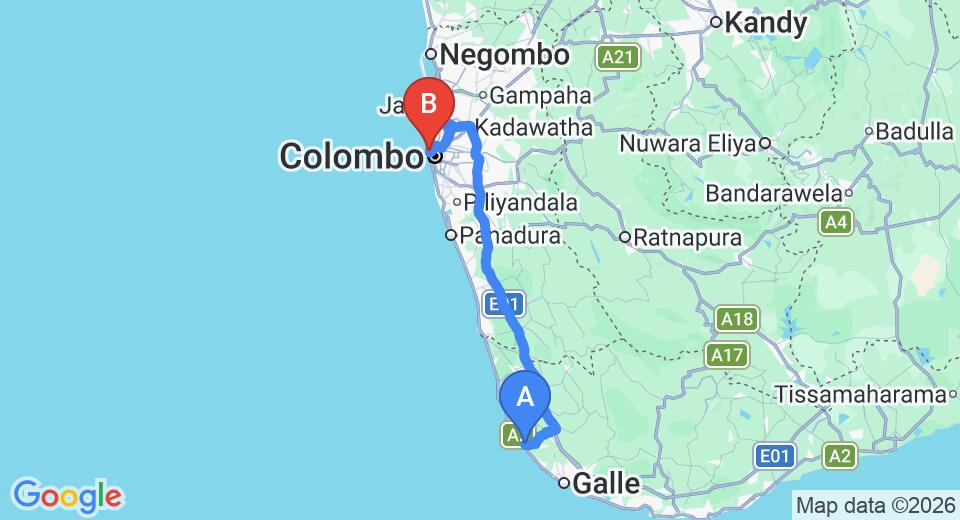Hikkaduwa City to Colombo City Private Transfer