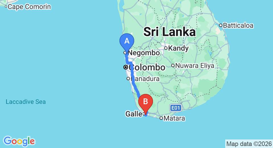 Transfer between Colombo Airport (CMB) and Araliya Beach Resort and Spa, Unawatuna