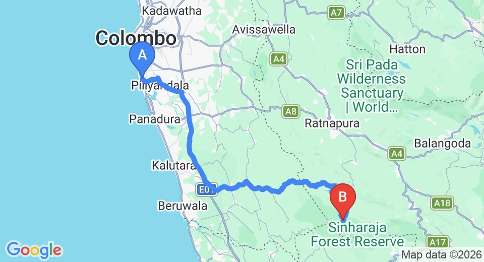 Ratmalana (RML) Airport to Sinharaja City Private Transfer