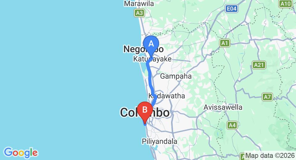 Transfer between Colombo (CMB) Airport and Global Towers Hotel, Colombo
