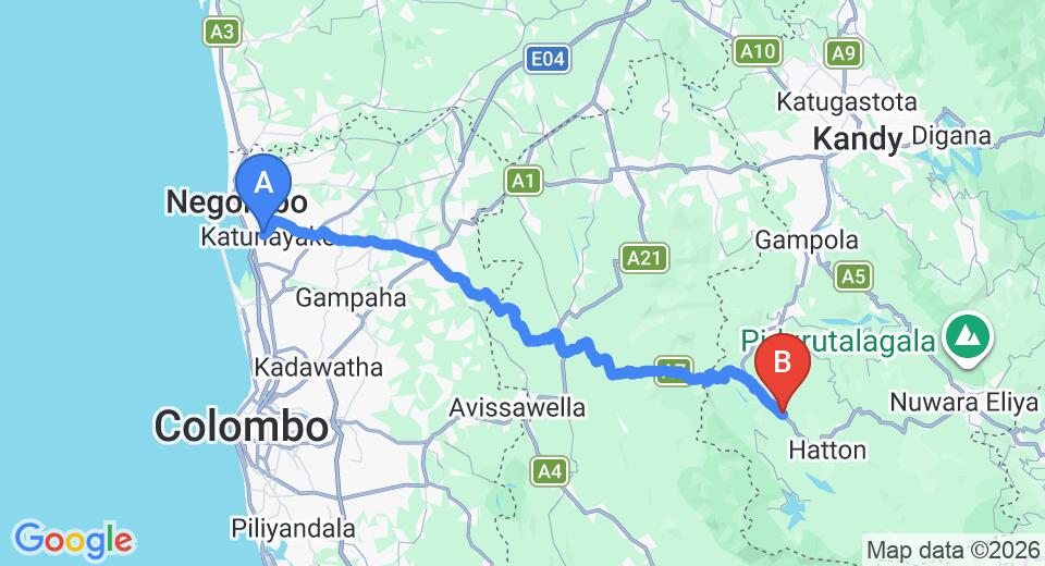 Transfer between Colombo Airport (CMB) and Tea Garden Hotel, Watawala