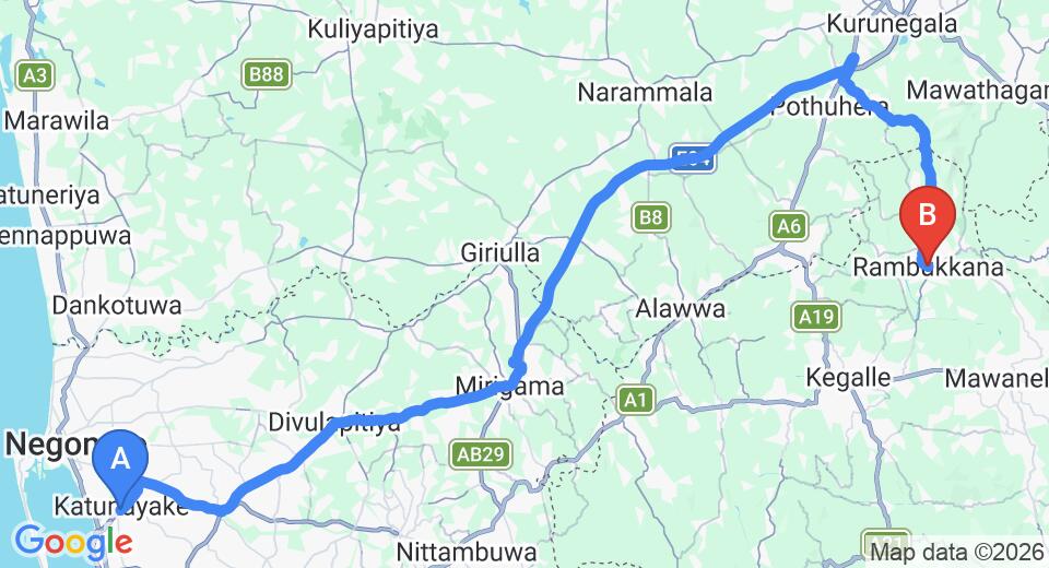 Colombo (CMB) Airport to Rambukkana City Private Transfer