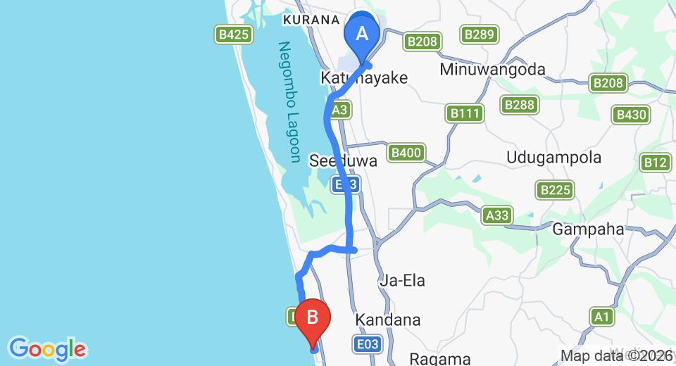 Transfer between Colombo Airport (CMB) and Hamilton Beach Villa, Ja Ela City