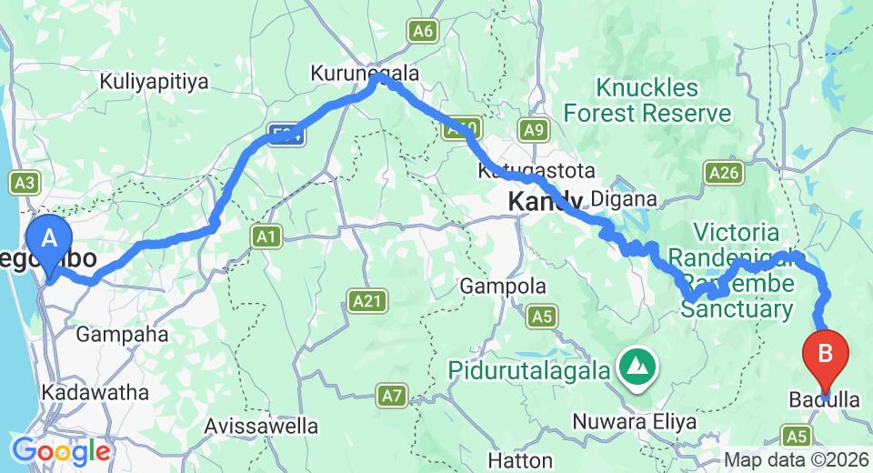 Transfer between Colombo Airport (CMB) and Hotel Onix, Badulla