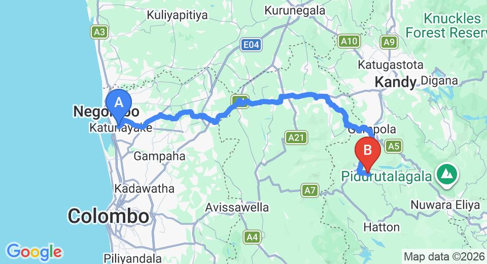 Transfer between Colombo Airport (CMB) and The Tea Cottage Resort, Nawalapitiya City
