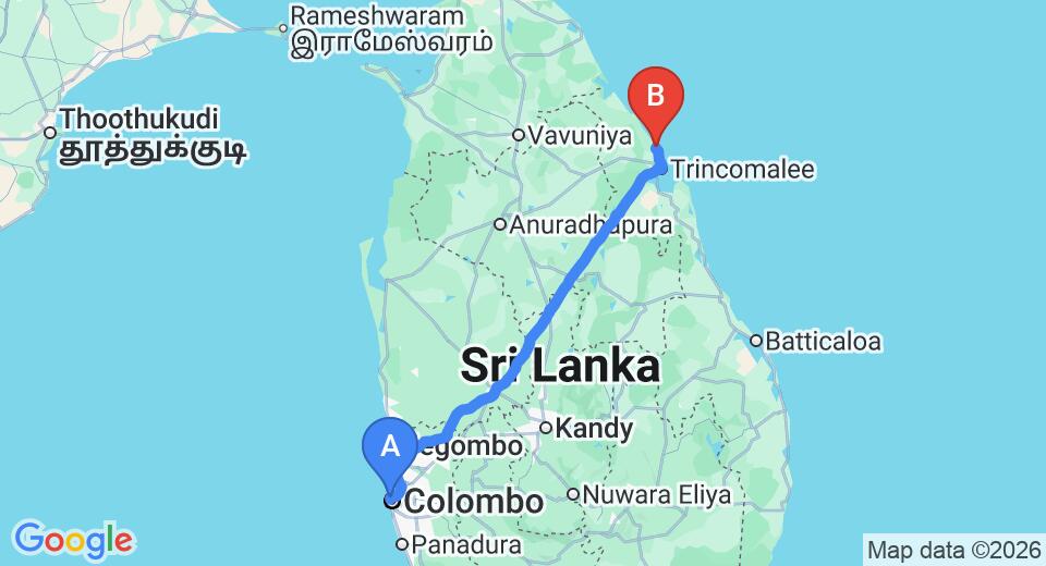 Colombo City to Nilaveli City Private Transfer