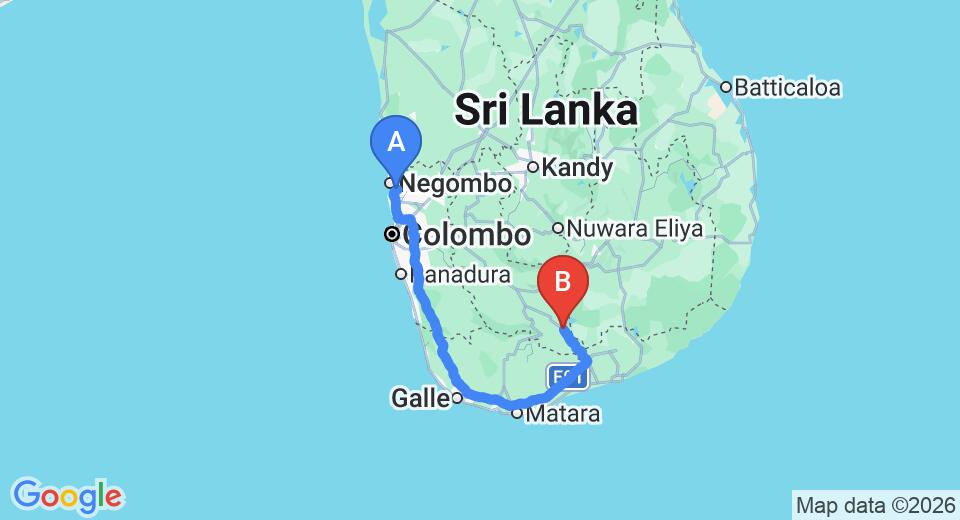 Transfer between Colombo Airport (CMB) and Kottawatta Village, Udawalawe