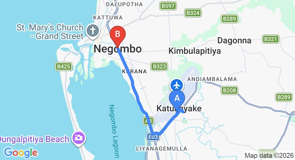 Transfer between Colombo Airport (CMB) and Grandeeza Luxury Hotel, Negombo City