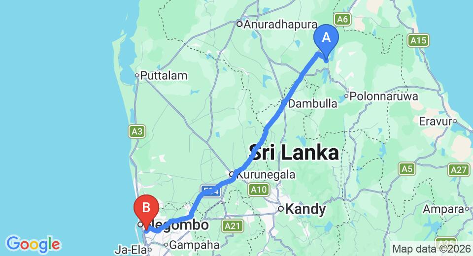 Kaudulla City to Colombo (CMB) Airport Private Transfer