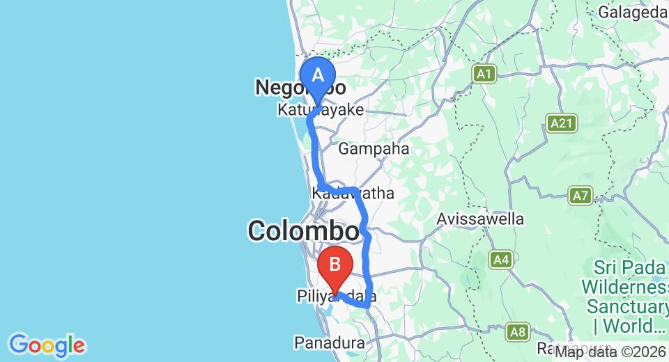 Transfer between Colombo Airport (CMB) and Hidden Paradise, Piliyandala