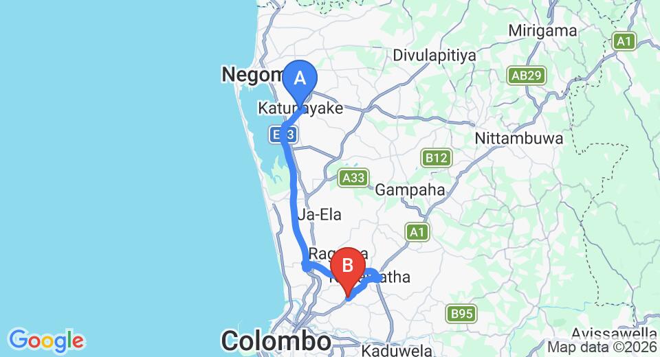 Transfer between Colombo Airport (CMB) and Hotel Clarion, Kiribathgoda
