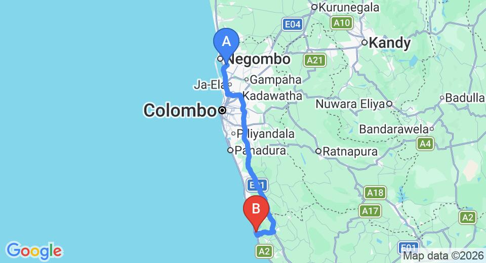 Transfer between Colombo Airport (CMB) and Kadolana Eco Village, Balapitiya