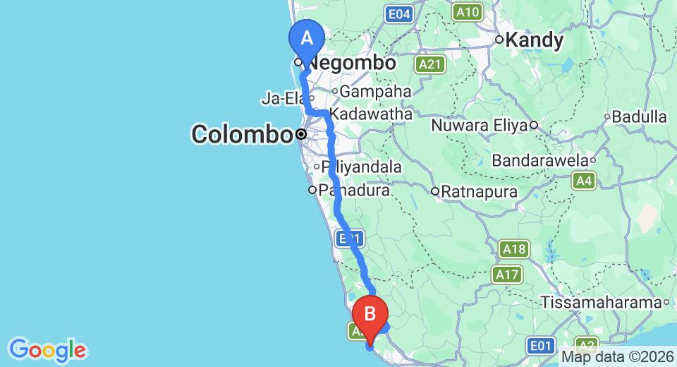 Transfer between Colombo Airport (CMB) and Eco Village, Dodanduwa