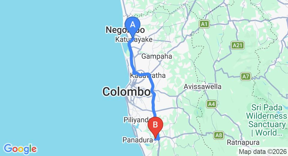 Transfer between Colombo Airport (CMB) and Lake View Bungalow, Bandaragama