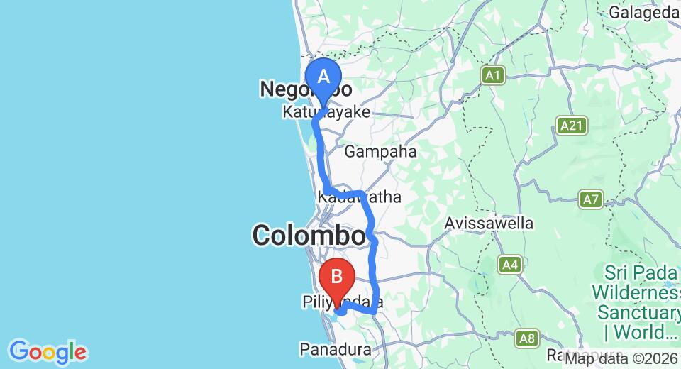 Transfer between Colombo Airport (CMB) and Thotupola Lakeside Resort, Piliyandala