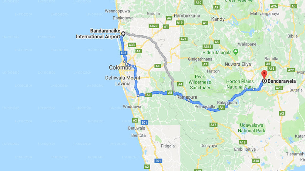 Transfer between Colombo (CMB) Airport and Bandarawela Hotel, Bandarawela City