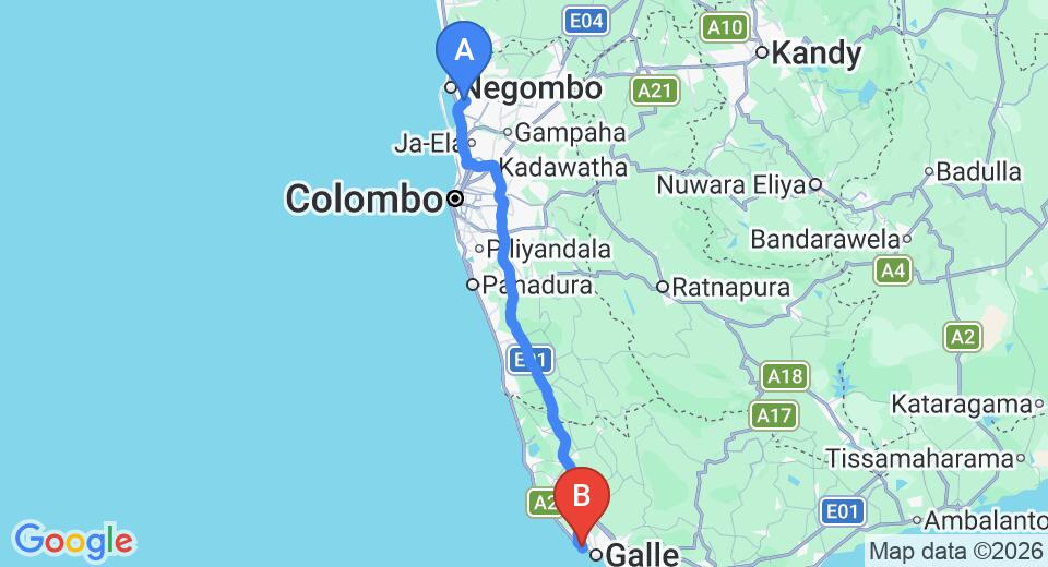 Transfer between Colombo Airport (CMB) and Radisson Blu Resort, Galle