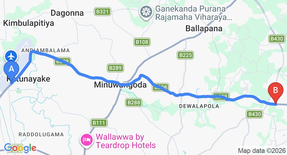Transfer between Colombo Airport (CMB) and The Covanro, Veyangoda City