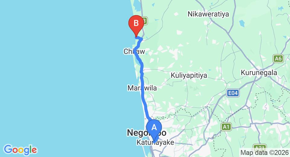 Transfer between Colombo Airport (CMB) and Anantaya Resort and Spa, Chilaw