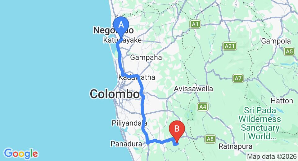 Transfer between Colombo Airport (CMB) and God Paradise Nature Resort, Ingiriya