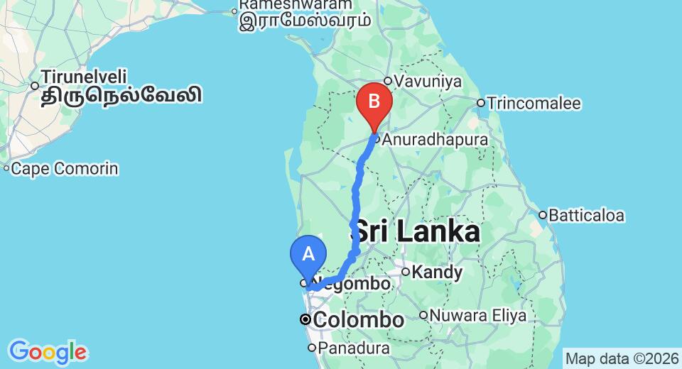 Transfer between Colombo Airport (CMB) and The Sanctuary at Tissawewa, Anuradhapura