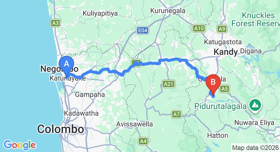 Transfer between Colombo Airport (CMB) and Kotmale Holiday Resort, Nuwara Eliya