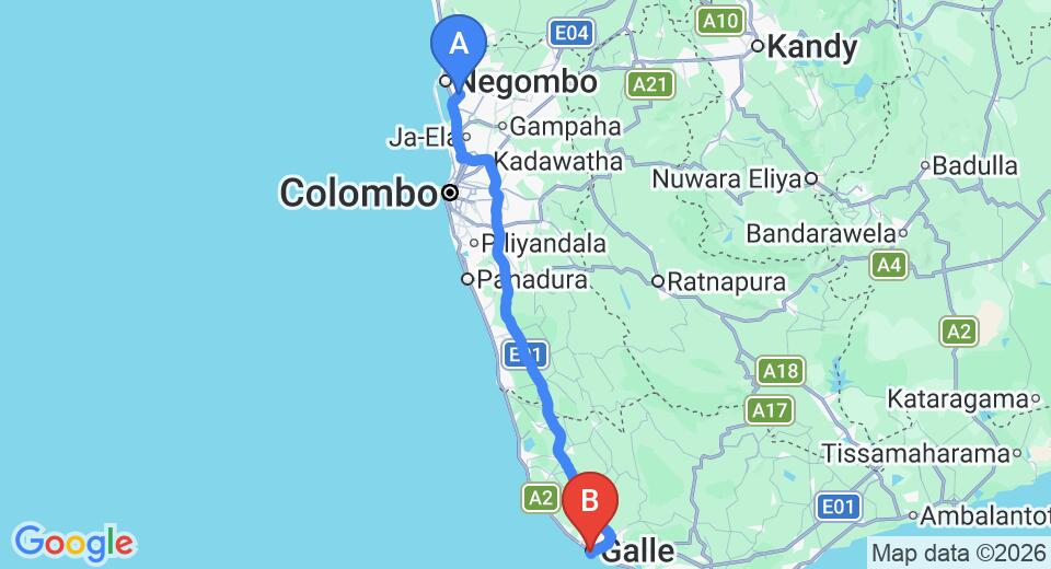 Transfers Between Colombo Airport (CMB) and Taru Villas-Rampalt Street, Galle