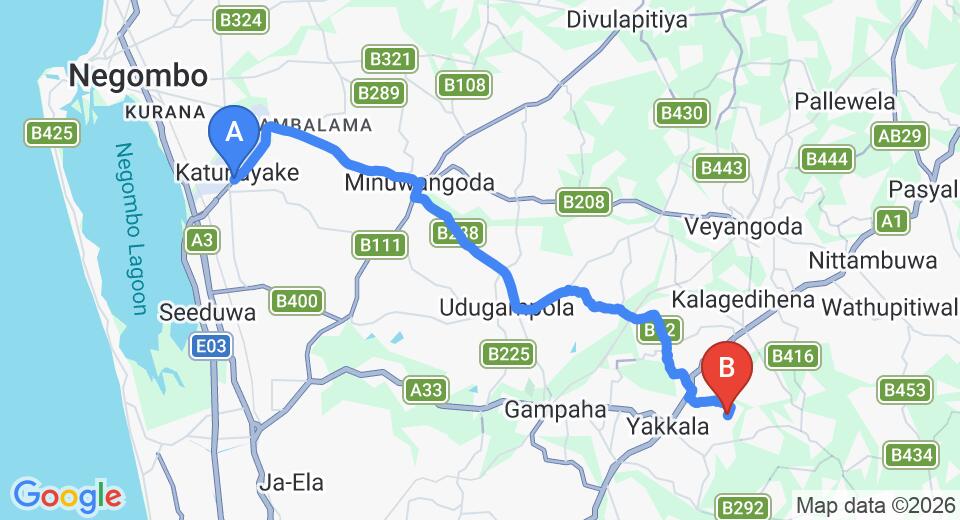 Transfer between Colombo Airport (CMB) and The Private Cottage, Yakkala City