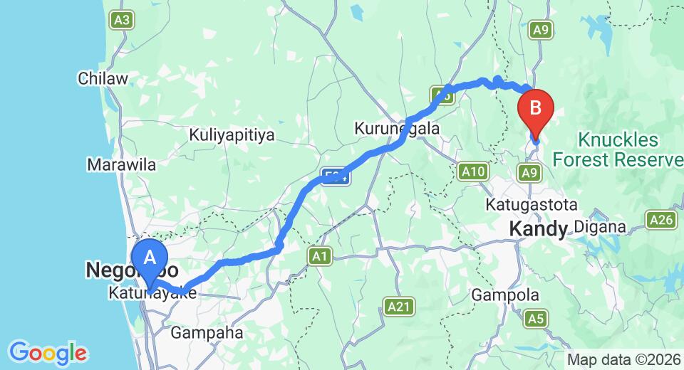 Transfer between Colombo Airport (CMB) and The Grand Mountain Hotel, Matale City