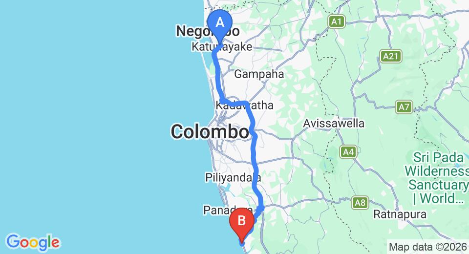 Transfer between Colombo Airport (CMB) and Club Waskaduwa Beach Resort and Spa, Kalutara