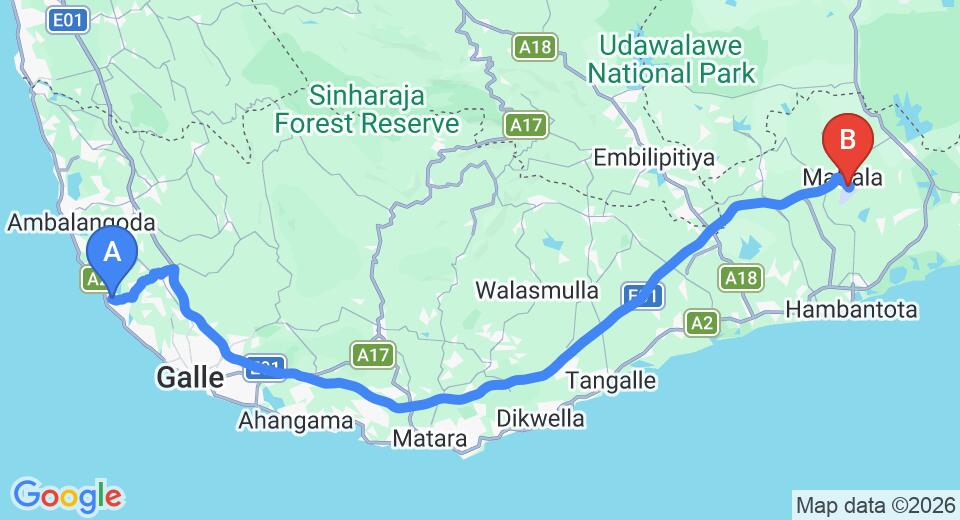 Hikkaduwa City to Mattala (HRI) Airport Private Transfer
