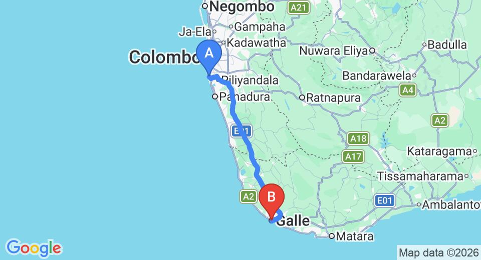 Ratmalana (RML) Airport to Galle City Private Transfer